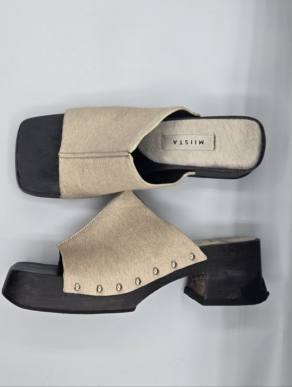Miista Hannah Calf Hair Wooden Platform Mule Clogs Cream EU 37 Made in Spain